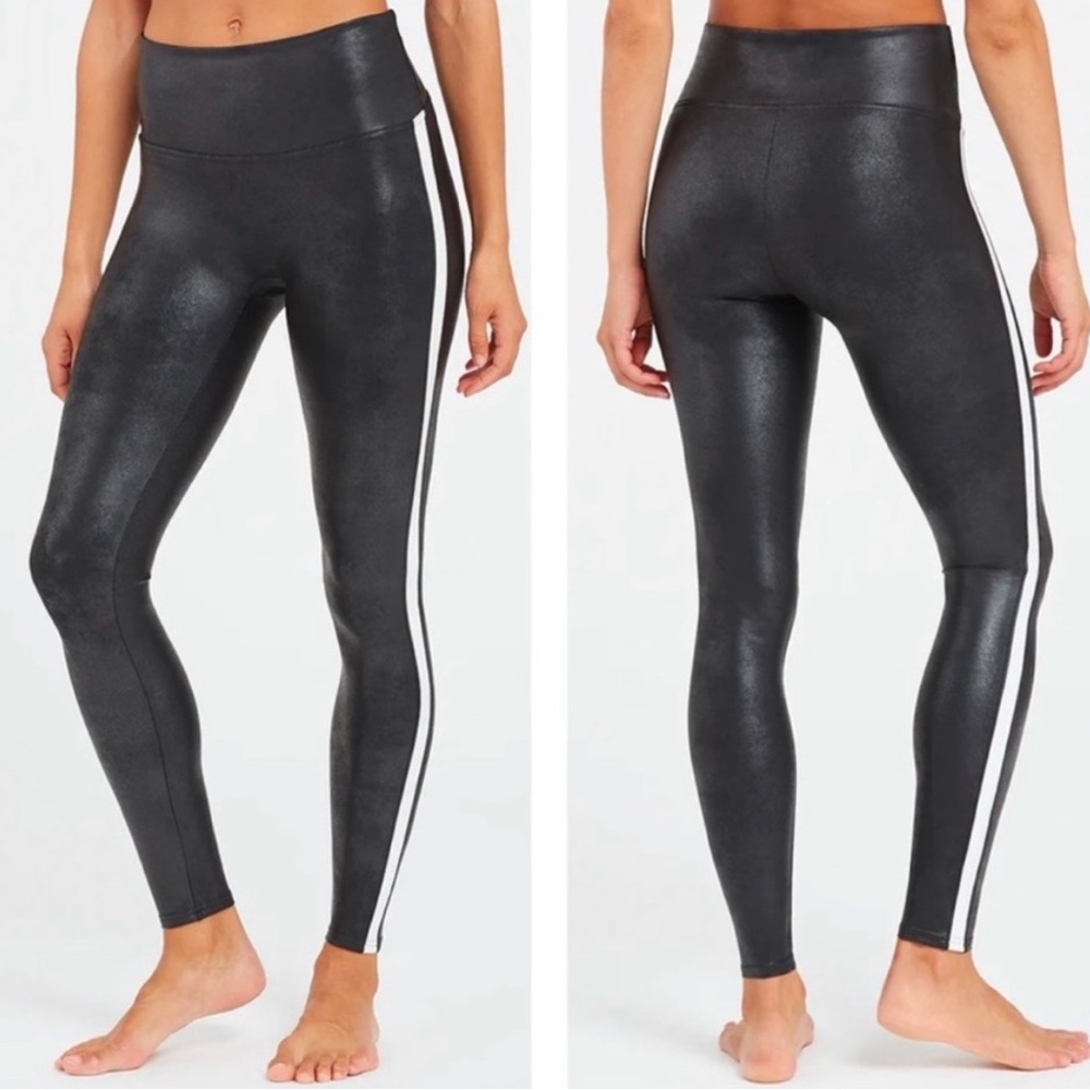 SPANX Faux Leather Side Stripe Leggings Size L